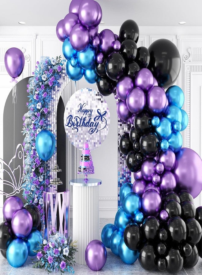 Flyloons 25 pcs Black Blue Purple Metallic Chrome Balloons for Birthday Decoration items celebration Anniversary Girls Boys Men Women